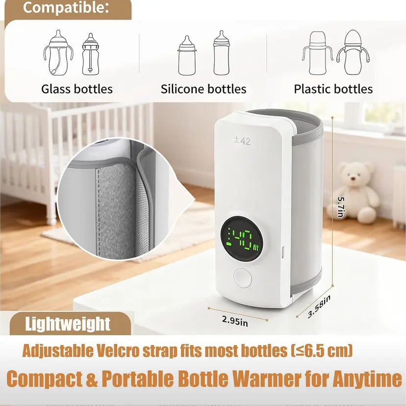 Portable Baby Bottle Warmer with 6 Temperature Presets & 6000mAh Battery