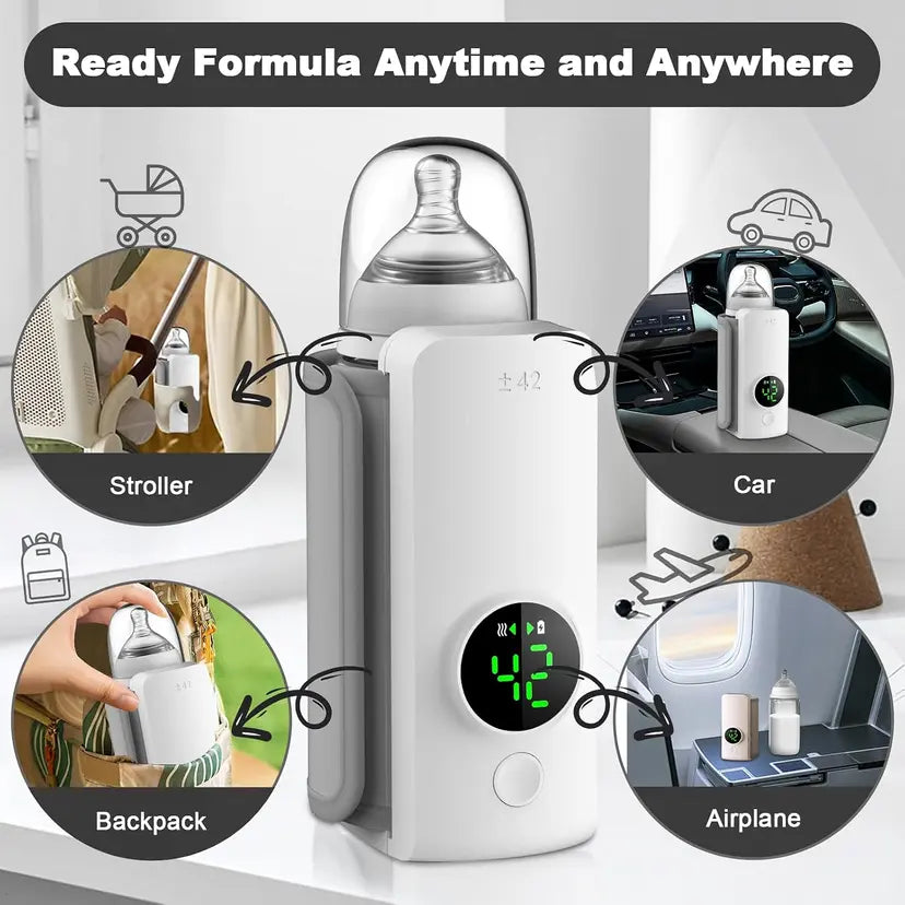 Portable Baby Bottle Warmer with 6 Temperature Presets & 6000mAh Battery
