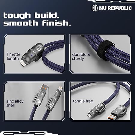 PowerBlitz 4-in-1 Fast Charging Cable – 240W, USB-A & Type-C to Type-C/Lightning