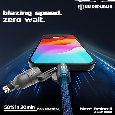 PowerBlitz 4-in-1 Fast Charging Cable – 240W, USB-A & Type-C to Type-C/Lightning