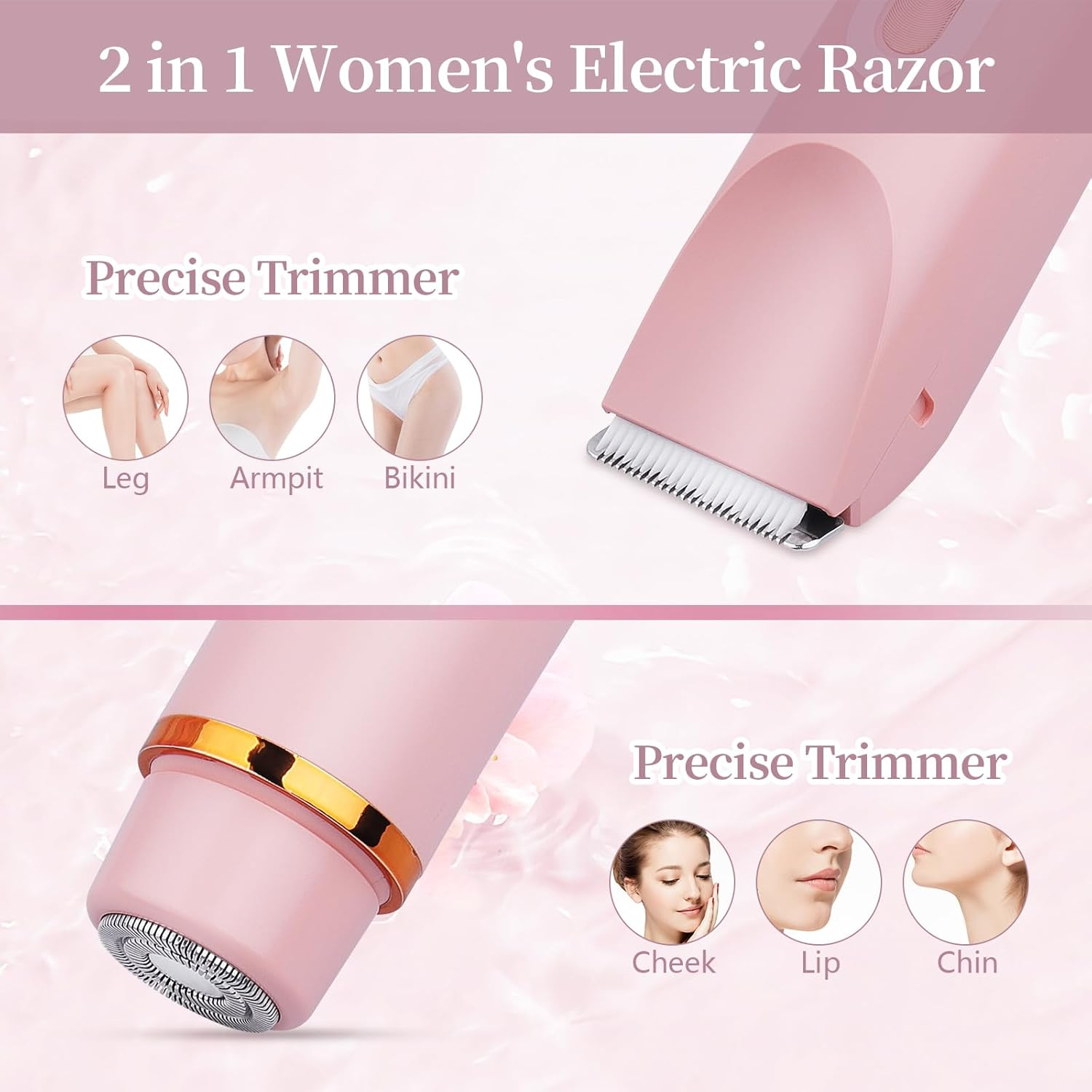 2-in-1 Women's Electric Razor with Dual Shaving Heads