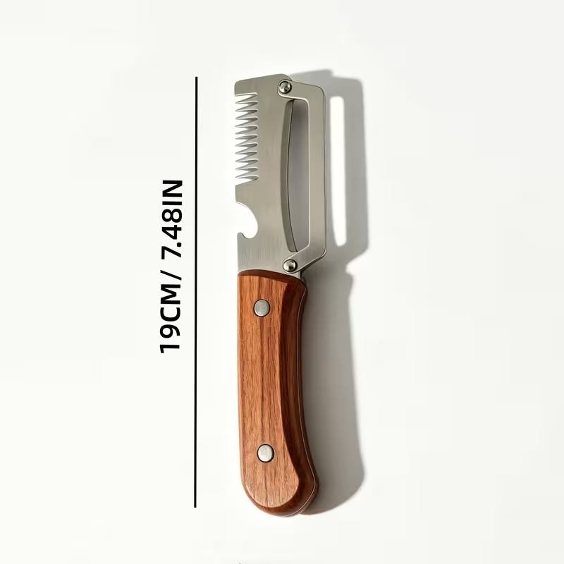 2-in-1 Stainless Steel Vegetable Peeler with Wooden Handle & Bottle Opener