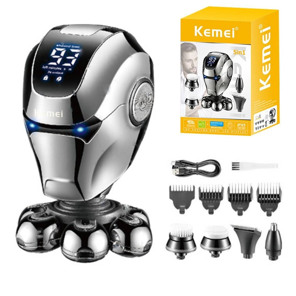 5-in-1 7D Floating Rotary Head Shaver – IPX7 Waterproof, LED Display, Type-C Fast Charge