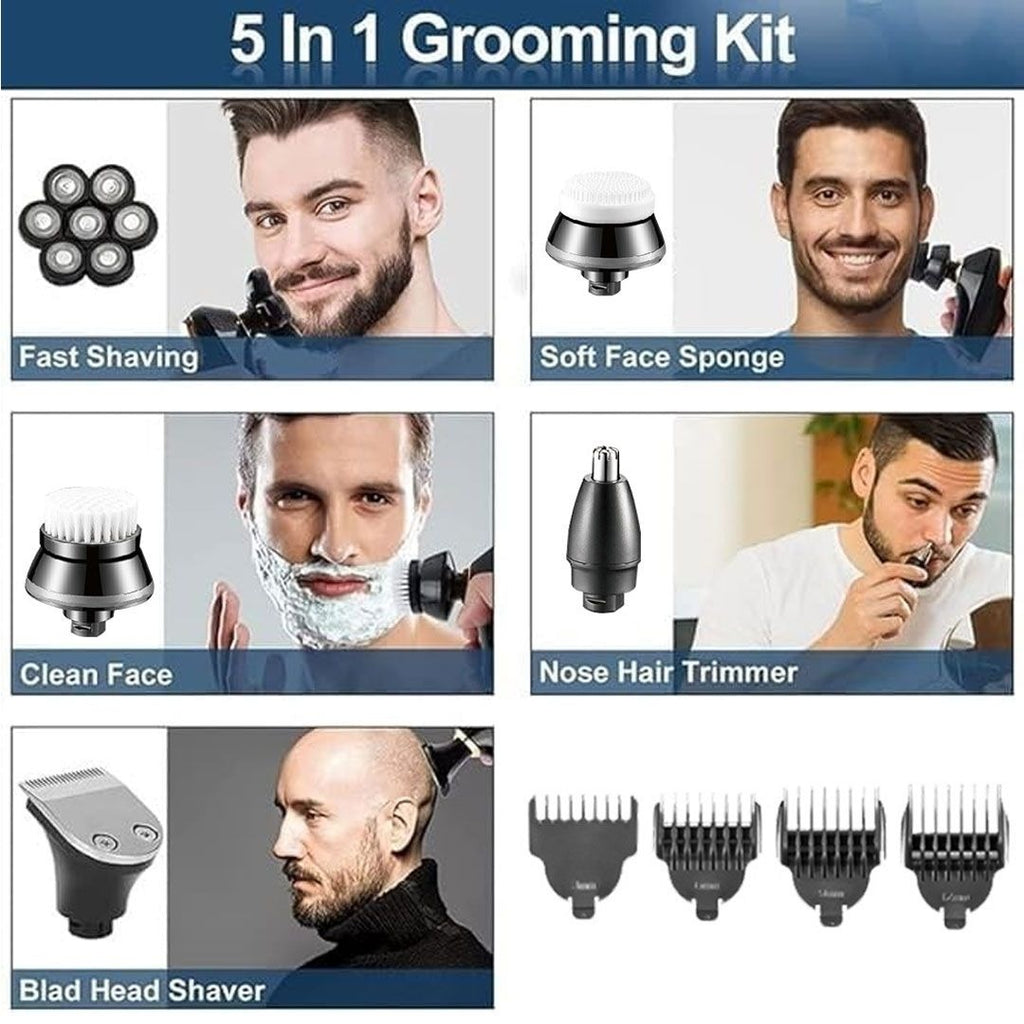 5-in-1 7D Floating Rotary Head Shaver – IPX7 Waterproof, LED Display, Type-C Fast Charge