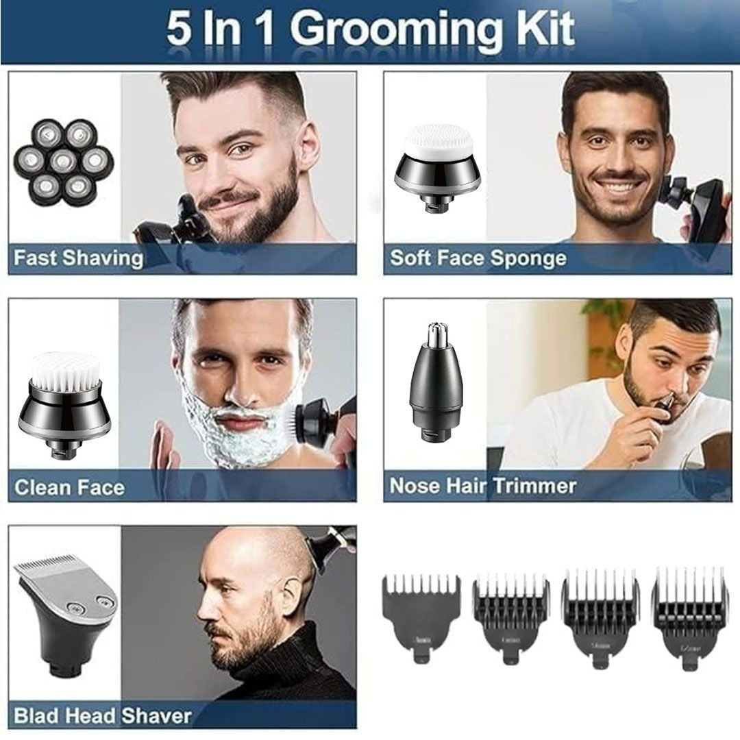5-in-1 7D Floating Rotary Head Shaver – IPX7 Waterproof, LED Display, Type-C Fast Charge