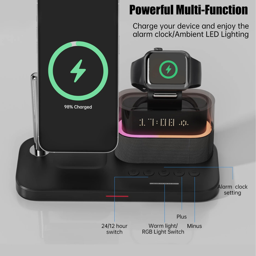 5-in-1 Magnetic Wireless Charging Station – Clock, Night Light & Apple Ecosystem Charger