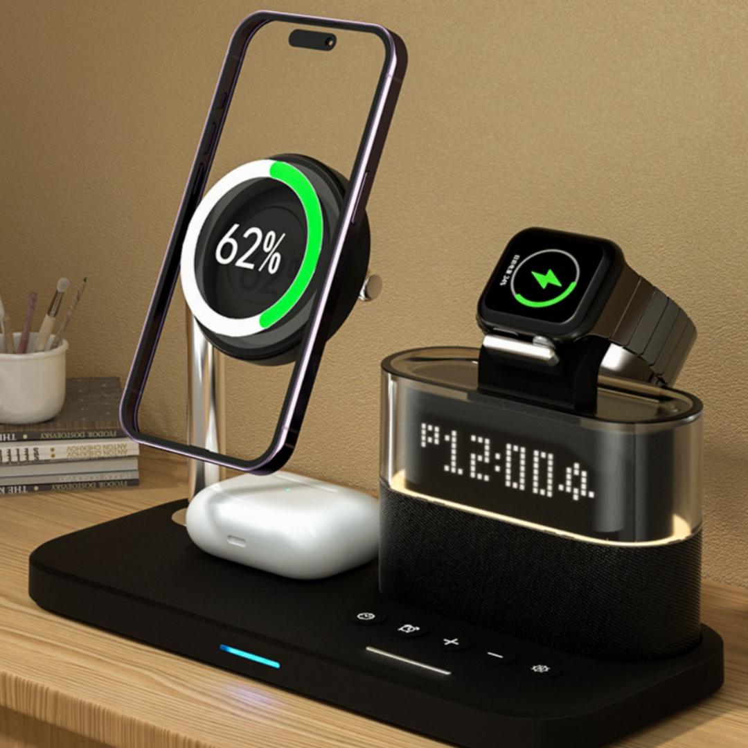 5-in-1 Magnetic Wireless Charging Station – Clock, Night Light & Apple Ecosystem Charger