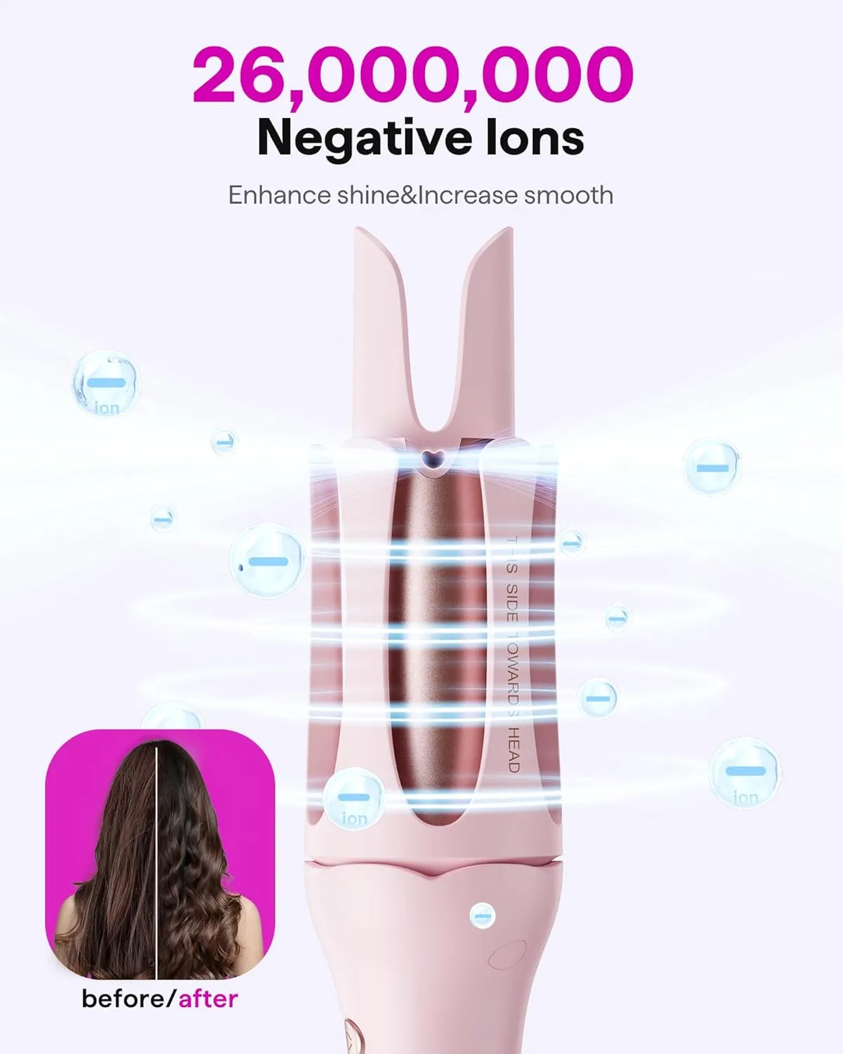 Automatic Curling Iron with Negative Ions & Anti-Scald Protection – 5 Heat Settings