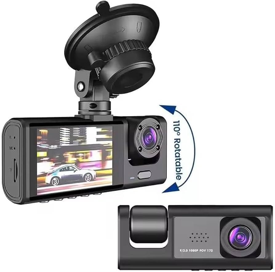 3 Channel 1080P Dash Cam Front, Rear & Inside – Night Vision, 64GB, Park Mode