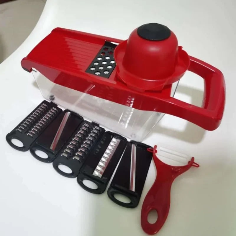 5-Blade Vegetable Slicer with Built-in Basket, Hand Guard & Drainage Box