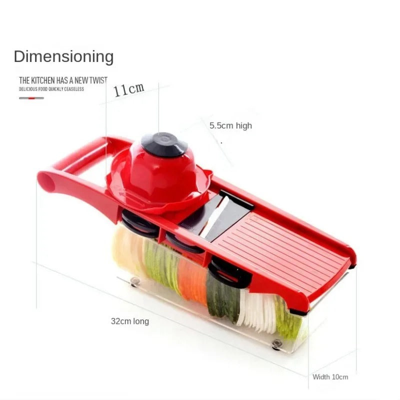 5-Blade Vegetable Slicer with Built-in Basket, Hand Guard & Drainage Box