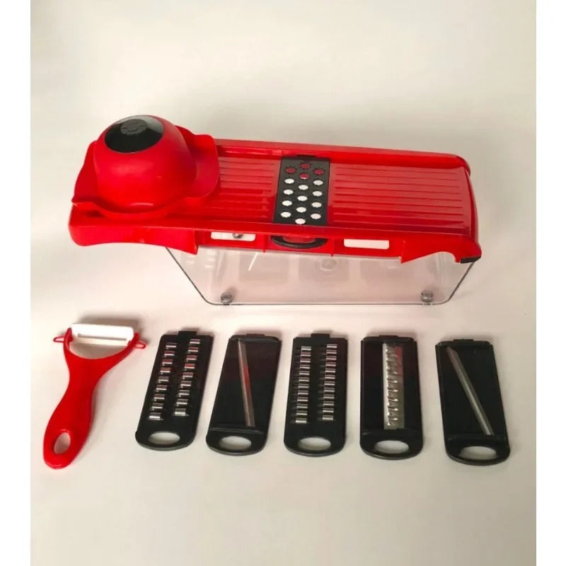 5-Blade Vegetable Slicer with Built-in Basket, Hand Guard & Drainage Box