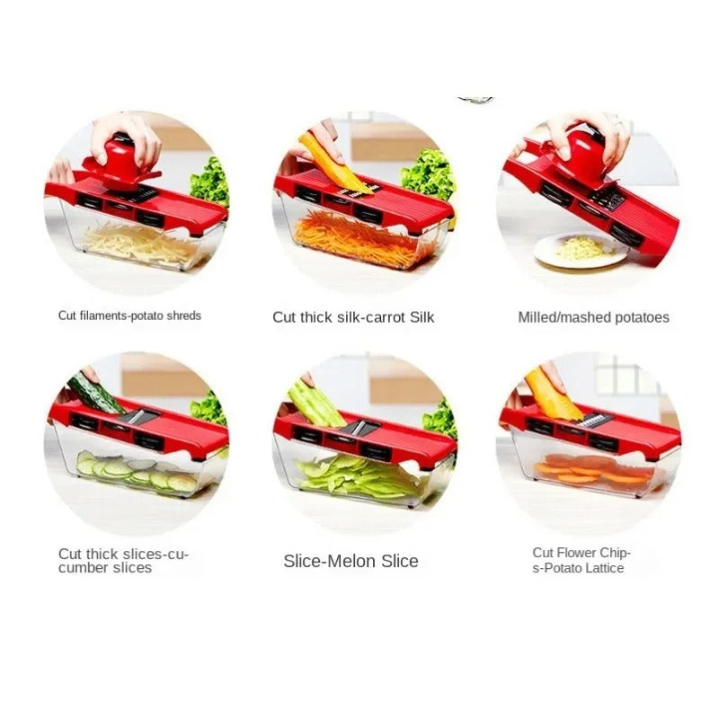 5-Blade Vegetable Slicer with Built-in Basket, Hand Guard & Drainage Box
