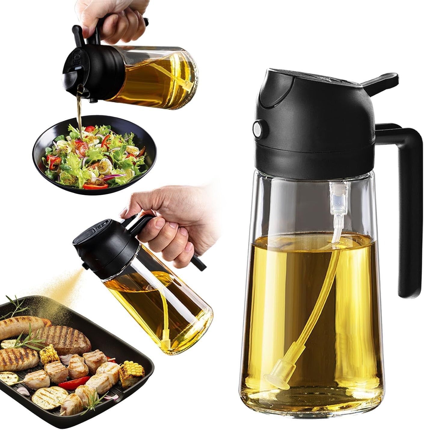 2-in-1 Kitchen Oil Dispenser Bottle – Spray & Pour with Precision Nozzle