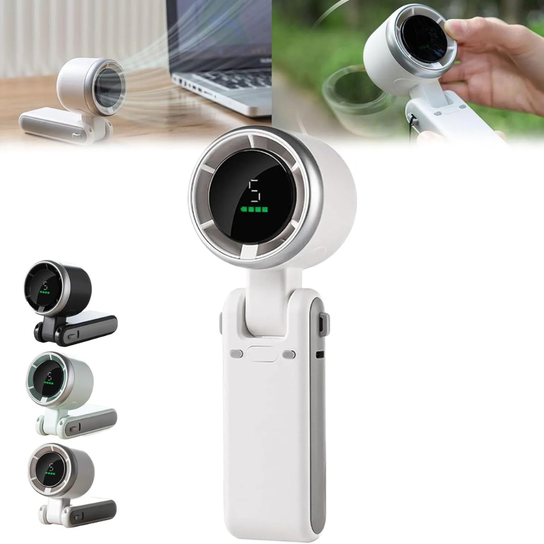 3-in-1 Mini Turbo Portable Fan – 5 Speeds, 12H Battery, Foldable & USB Rechargeable
