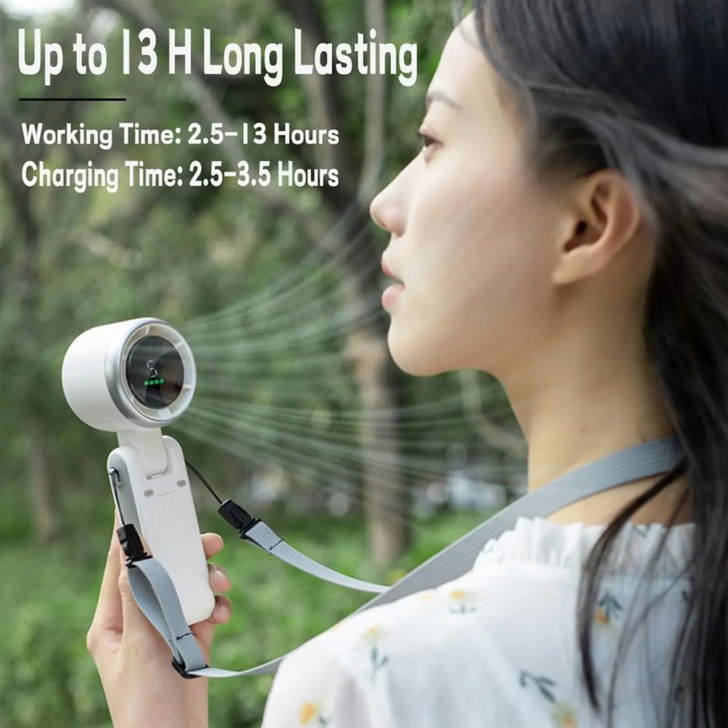 3-in-1 Mini Turbo Portable Fan – 5 Speeds, 12H Battery, Foldable & USB Rechargeable