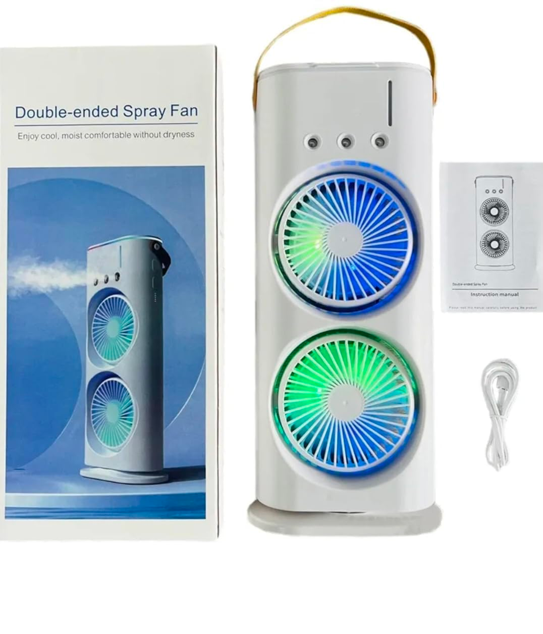 Dual-Ended Portable USB Rechargeable Cooling Spray Fan with Water Mist