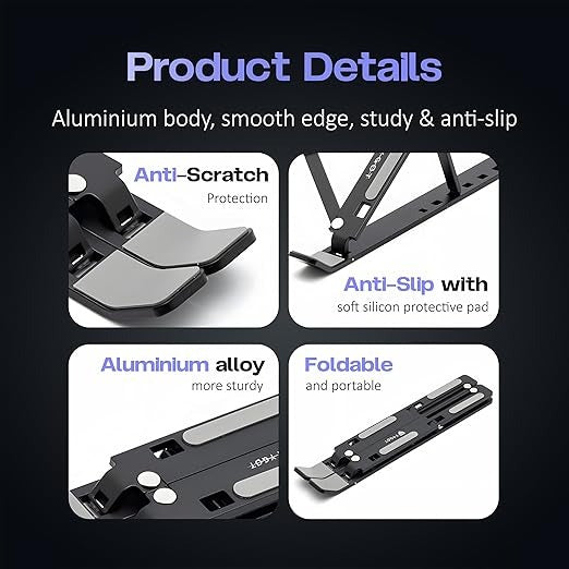 Aluminium Alloy Foldable Laptop Stand – 6-Angle Adjustable