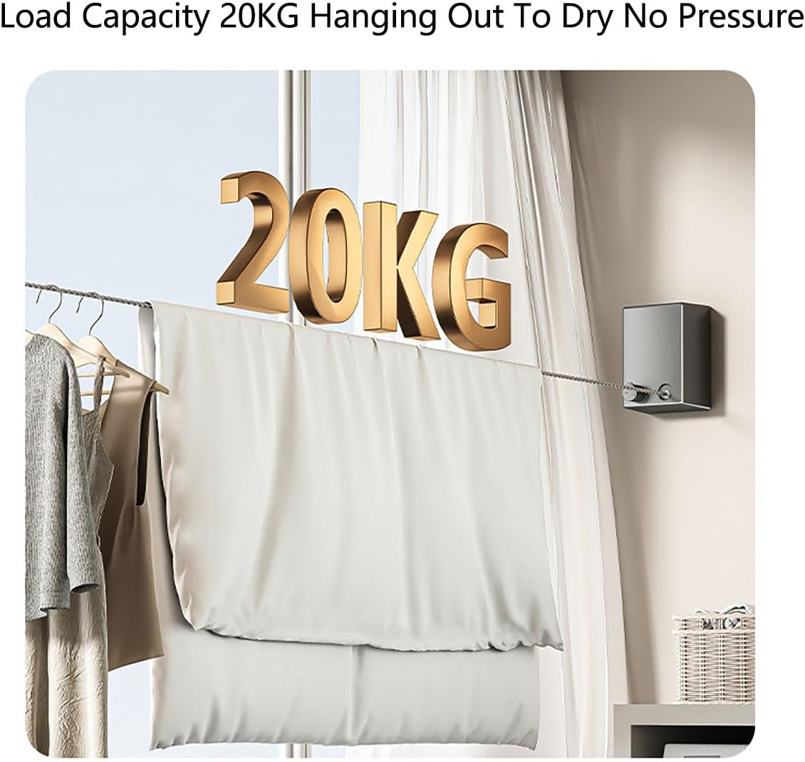 Retractable Clothesline – 4.2M Stainless Steel, 20KG Capacity, Indoor & Outdoor
