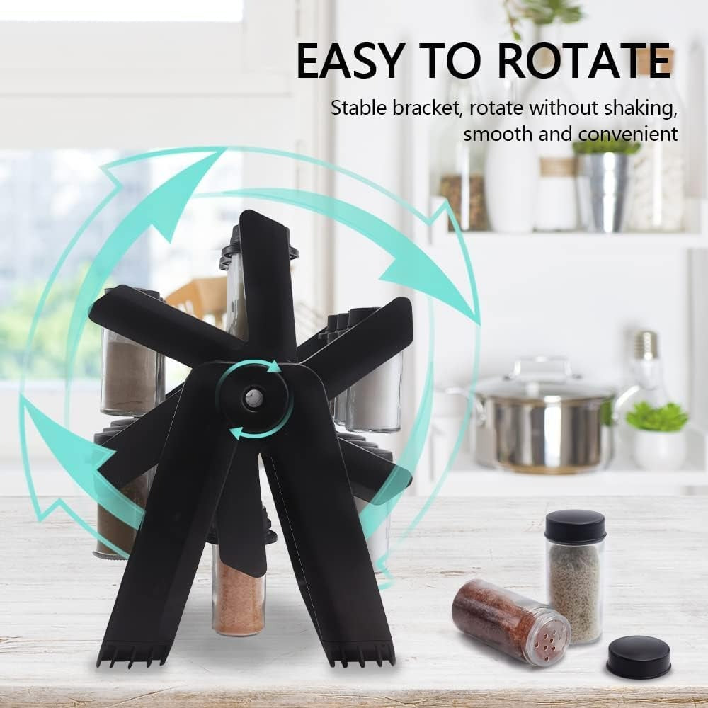 Ferris Wheel 360° Rotating Spice Rack with 18 Glass Jars & Labels