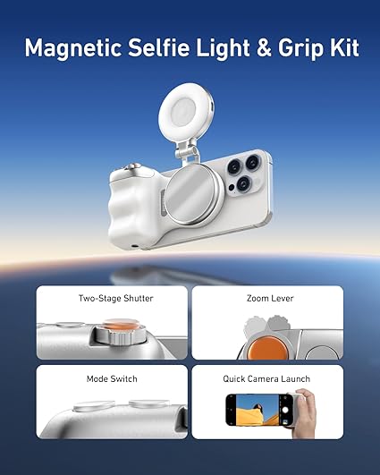 TELESIN Creator Kit – Phone Grip & Magnetic LED Selfie Light (2-in-1)